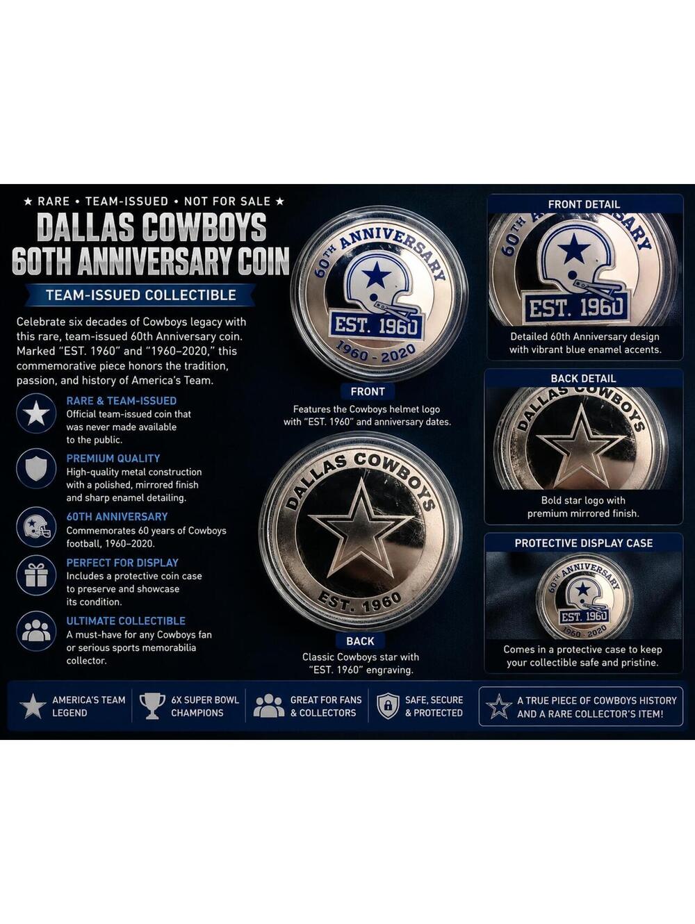 Rare Dallas Cowboys 60th Anniversary Team-Issued Coin – EST. 1960 Collectible